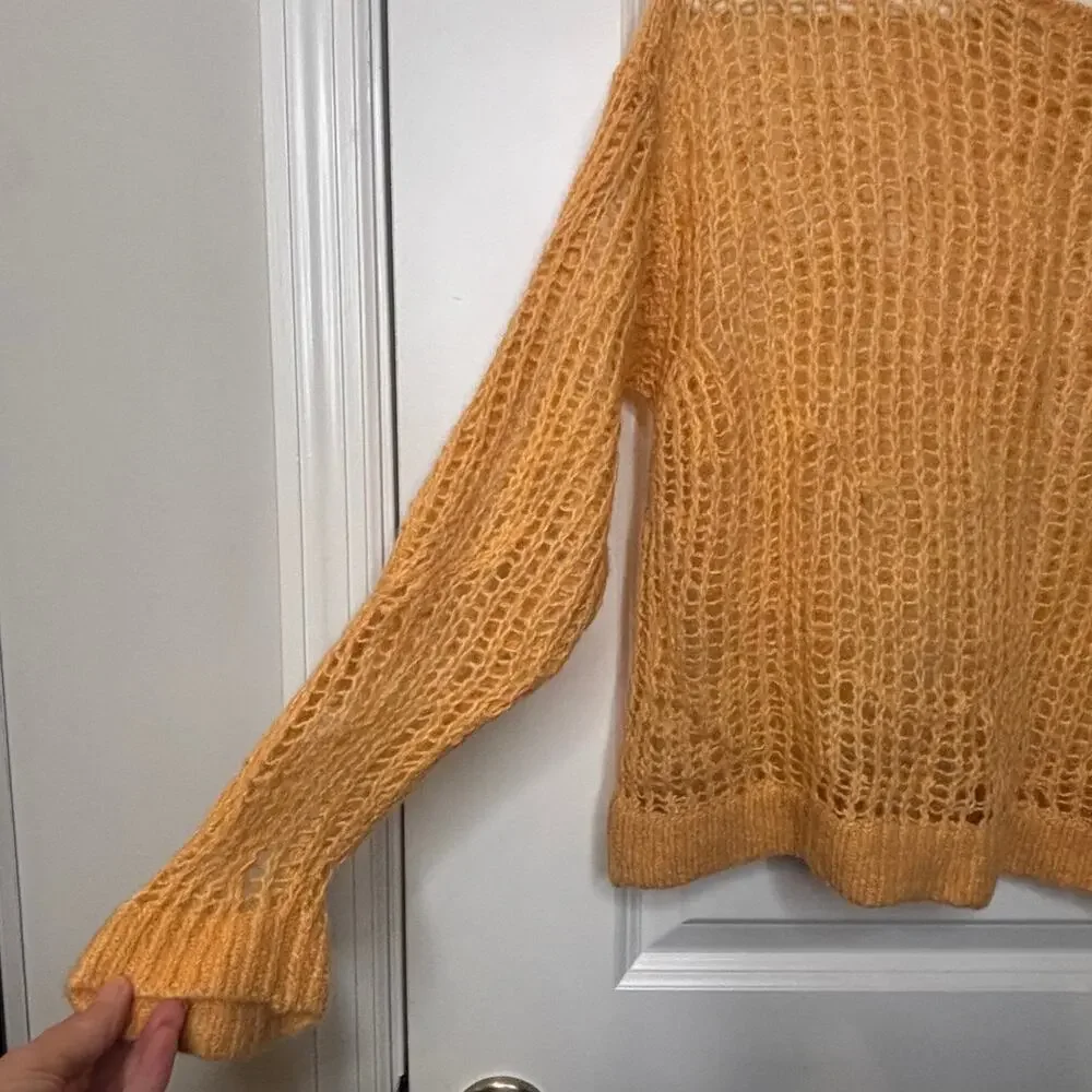 Free People Alpaca Blend Open Knit Sweater Medium Boho Lightweight Pullover